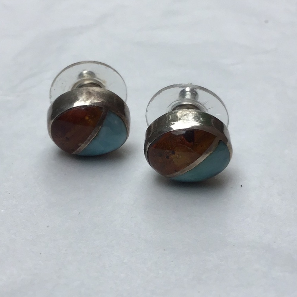 Larimar and Amber Stud Earrings